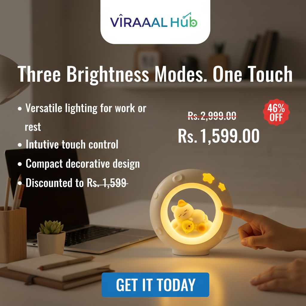 Moon LED Night Lamp with 3 Brightness Modes & Touch Control