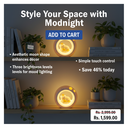 Moon LED Night Lamp with 3 Brightness Modes & Touch Control